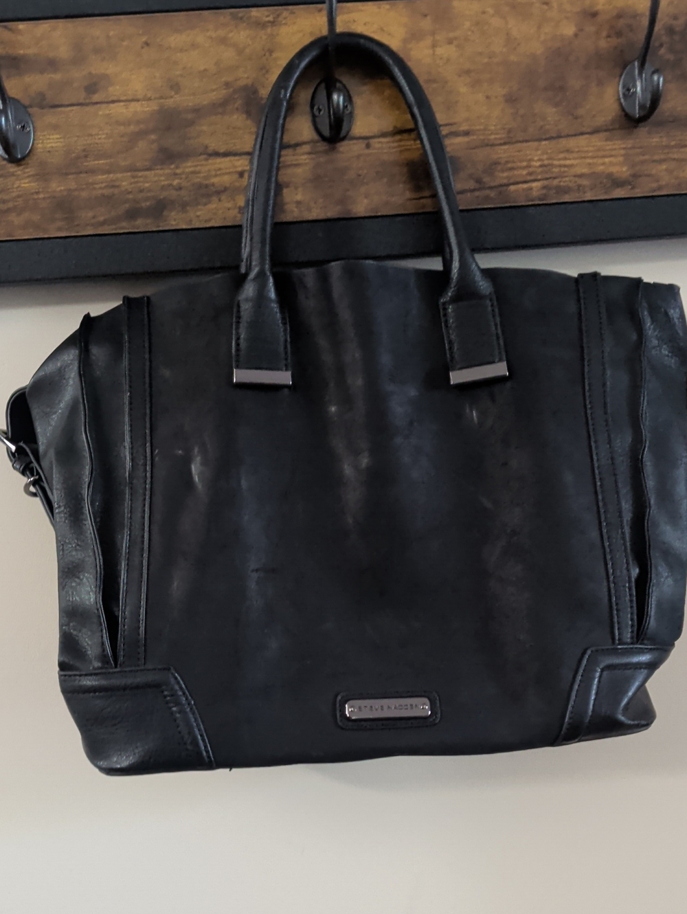 Steve Madden Black Leather Shoulder Tote